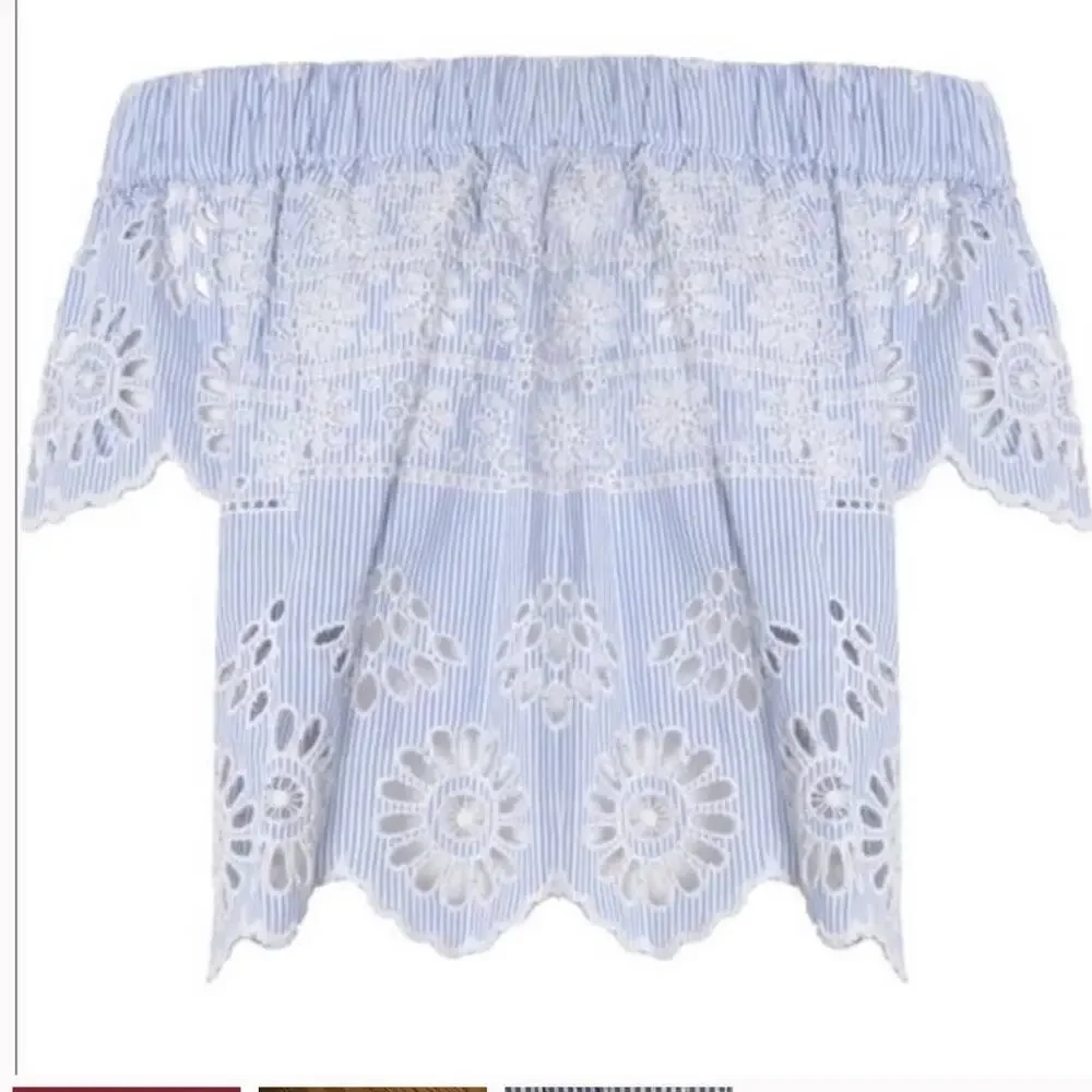 SEA New York Off-the-Shoulder Blue White Stripe Eyelet Top Size 0 - Picture 3 of 9